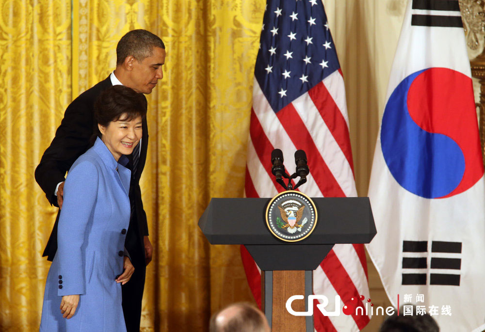 当地时间2013年5月7日，美国华盛顿，韩国总统朴槿惠与美国总统奥巴马举行首脑会谈，随后出席联合记者招待会。