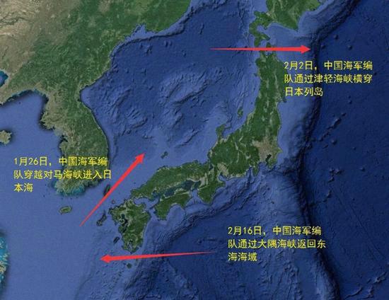 日本防卫省17日发布消息称，日本自卫队发现中国海军编队穿越大隅海峡向西航行。根据此前报道，该编队曾在1月26日穿越对马海峡向东进入日本海，随后于2月2日通过津轻海峡横穿日本列岛，绕日本近一周后又在近日穿越大隅海峡返回东海。